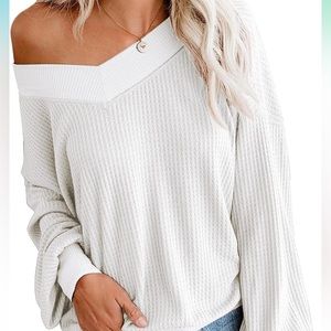 Off the shoulder waffle knit sweater, sm
